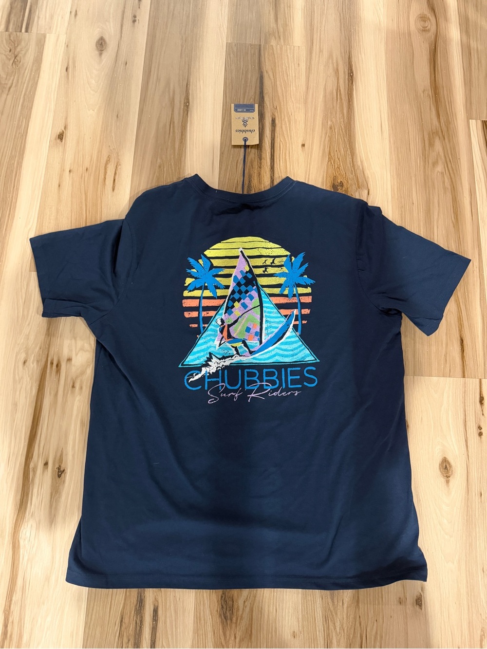 Chubbies Navy Tee with Multicolor Sailboat Sunset Graphic